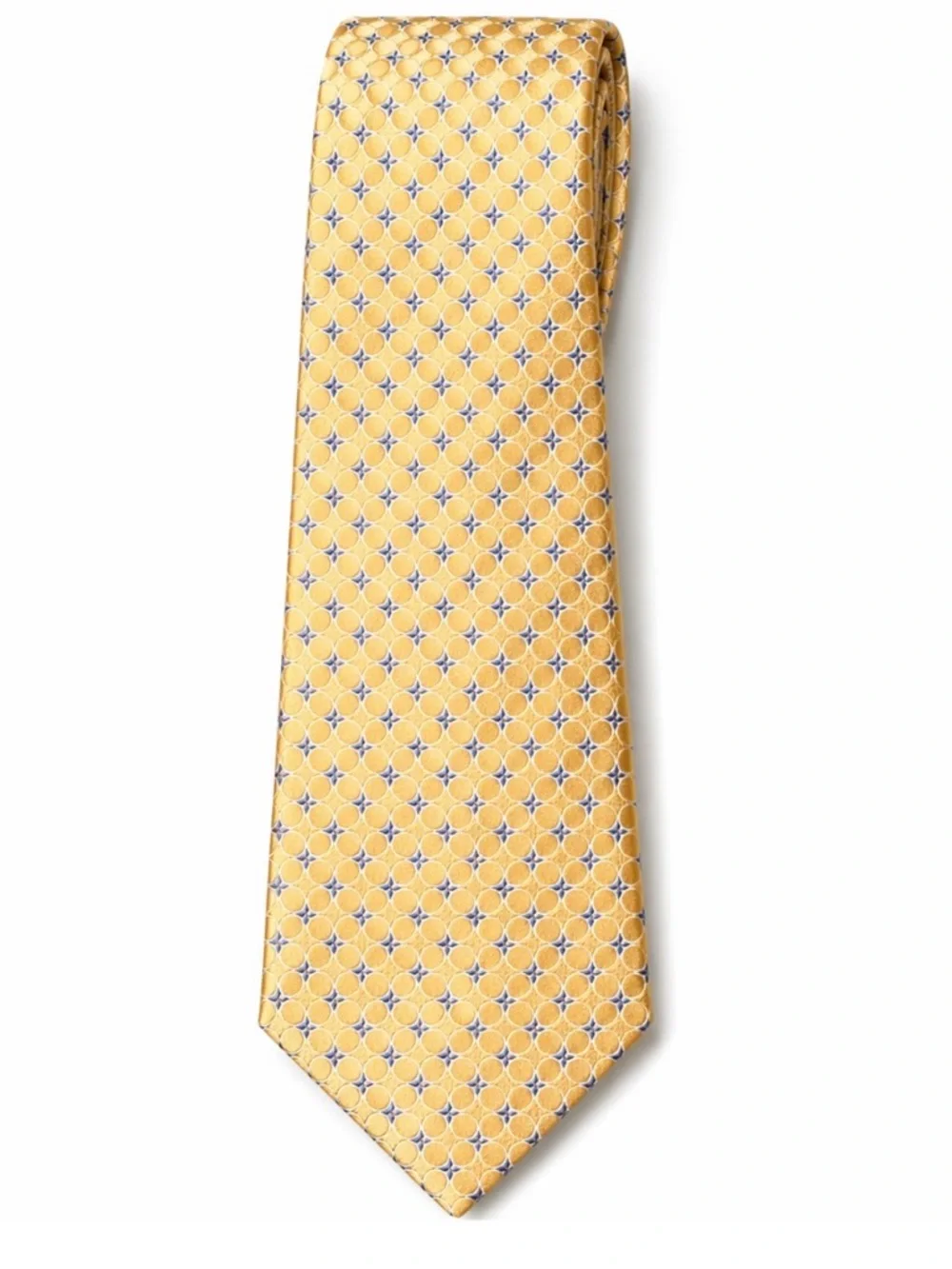 Valentino Silk Tie Gold Yellow Purple Geometric  Pattern Italy Designer Luxury